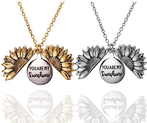 FPEAOB 2 cadenas de girasol You Are My Sunshine Cadena de la Amistad Collar con colgante de girasol en plata y cadena dorada de acero inoxidable para mujeres y niñas