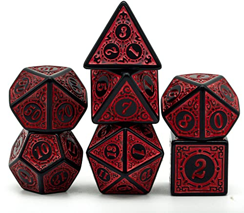 Cusdie 7Pcs/Set DND Dice Set D&D Polyhedral Dice for Dungeons and Dragons TTRPG Role Playing Dice Games RPGs (Red with Black Edge)