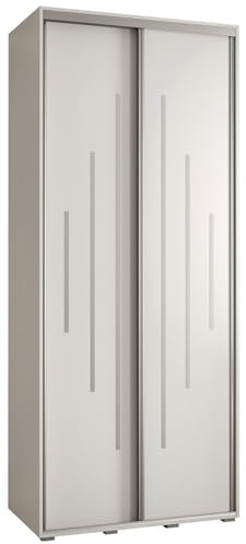 MEBLE KRYSPOL Davos 12 120 Schrank mit Zwei Schiebetüren für Schlafzimmer - Moderner Aufbewahrungsschrank mit Kleiderstange und Regalen - 235,2x120x60 cm - Weiß Weiß Silber