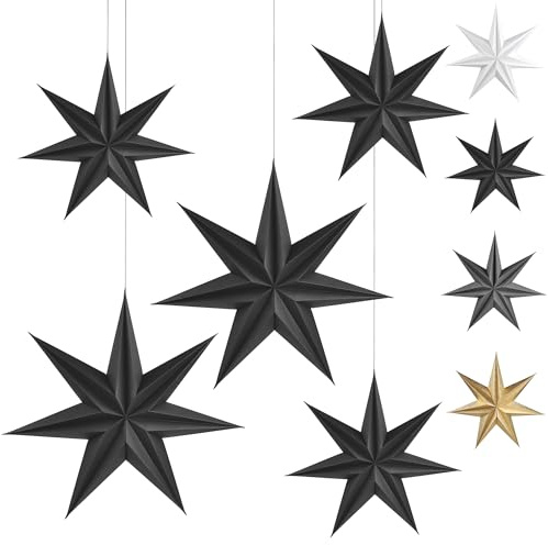 Frau WUNDERVoll® Premium Faltsterne matt schwarz Magnetverschluss 5 Stück (3X Ø 40cm + 2X Ø 50cm) 7 Zacken geschlossene Oberfläche/Weihnachtsstern Adventsstern Weihnachten Advent Fenster Papierstern