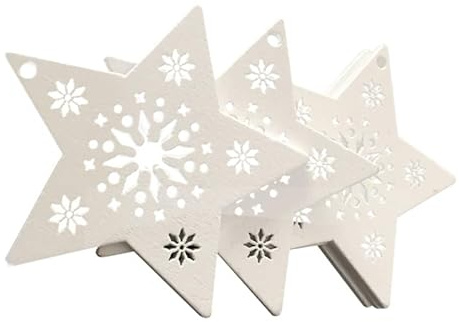 Amosfun 10pezzi Ciondoli Natalizi Legno Forma Di Stella Per Decorazioni Albero Di Natale Bianco Addobbi Creativi Per Casa e Feste