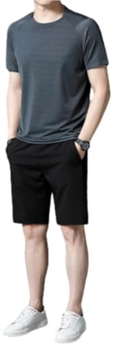 Sportshirt Herren Casual Mode T-Shirts Für Herren Set Streatwear Trainingsanzüge Für Herren Klassisch Trend 2-Teiliges Set Herren Sportanzug Herren D-Grey Green2 L
