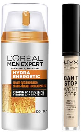 Bundle of NYX Professional Makeup Can't Stop Won't Stop Contour Concealer, 3,5 ml, Light Ivory 04 + L'Oréal Men Expert XXL Gesichtspflege gegen müde Haut für Männer, Hydra Energy, 1 x 100 ml