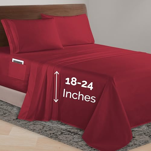 Elegant Comfort Luxurious 1500 Premium Hotel Quality Microfiber 4-Piece Sheet Set, 18-24 Inches Deep - Extra Deep Pocket Sheets - Ultra Soft 4PC Deep Pocket Sheets, Full, Burgundy