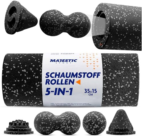 Majestic Sport TENSO Oculto Faszienrolle 5-in-1 Set — Triggerpunkt Drücker, Duoball, Lacrosseball & Kegel im Inneren der Rolle 35×15 cm EPP-Schaum hypoallergen, wasserabweisend, ultraleicht (255 g)