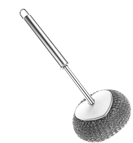 Dish Scrubber - Dish Scrubbing Scouring Pad | Stainless Steel Washing Up Scourer | Wire Sponge Pot Brush with Handle, Dishwasher Utensil Basket Pot Scouring Pads for Kitchen Counter Sink