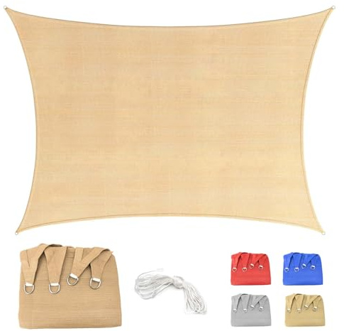 Voile d'ombrage 2x6m Rectangulaire Respirant Toile Ombrage HDPE Protection UV 95% pour Patio Jardin Terrasse Extérieur Balcon avec Corde, Beige (Tailles sur Mesure Disponibles)