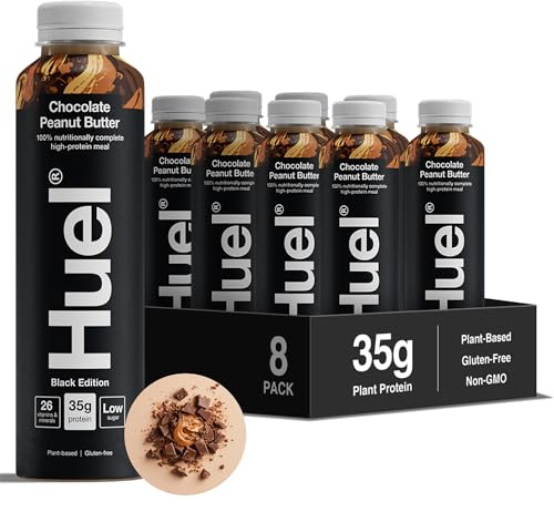 Huel Black Edition Ready-to-drink, 8 x 500ml Bottles, Protein Shakes, Chocolate Peanut Butter, High Protein Drink, 35g Protein Per Bottle, Rich in Vitamin D, Fatty Acids, Calcium, Ready Meals