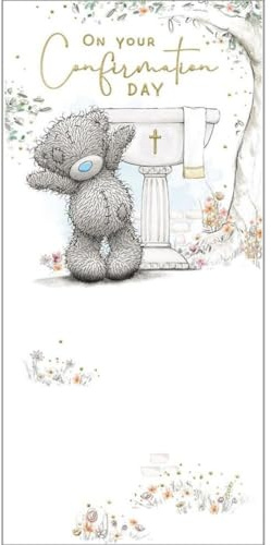 Me to You Bear Tarjeta de felicitación para el día de la confirmación con detalle de lámina dorada, 10 x 20 cm, colección oficial