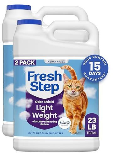Fresh Step Advanced Odor Shield Light Weight Multi Cat Clumping Litter with Febreze, Low Dust, Odor Control with Ammonia Block Technology, Compatible in Automatic Litter Boxes, 23 lb. (2 x 11.5 lb)