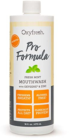 Oxyfresh Pro Formula Fresh Mint Mouthwash – Patented Zinc Mouthrinse for Fresh Breath, Healthy Gums & Bad Breath Treatment for Adults - Dye, Fluoride & Alcohol Free (16 Fl Oz)