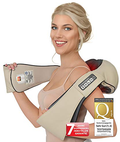 DONNERBERG® Das Original Nackenmassagegerät mit Wärme 7 Jahre Garantie Beige Shiatsu Massagegerät für Nacken Schulter Massage Vibration TÜV geprüft