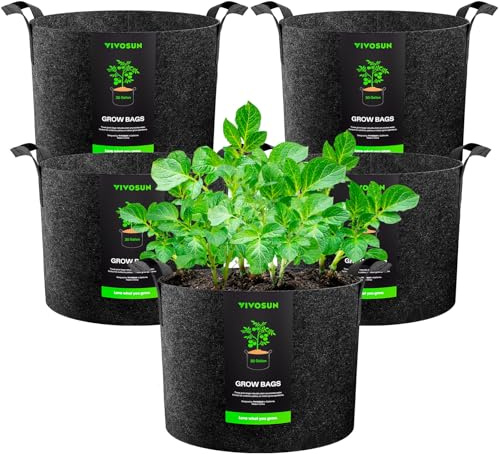 VIVOSUN 5er-Pack 115L Pflanzsack mit Griffen, 500g/m² Vliesstoff Stofftopf | Pflanztaschen, Optimale Drainage, BPA-frei, Langlebig für Erdbeeren, Kartoffeln, Tomaten auf Balkon, Growzelt, Gewächshaus