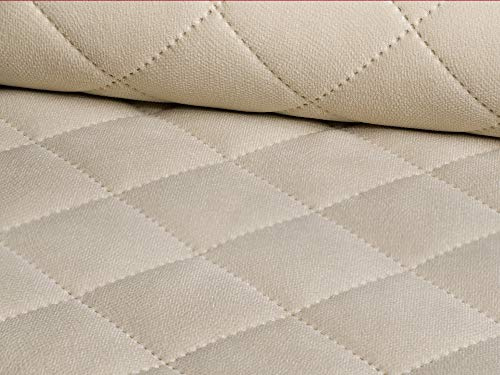 Lederkonzept Alcala Gesteppt Stoff Meterware Wildleder-Imitat Kaschiert Karo Polsterstoff Möbelstoff 50 Cremebeige