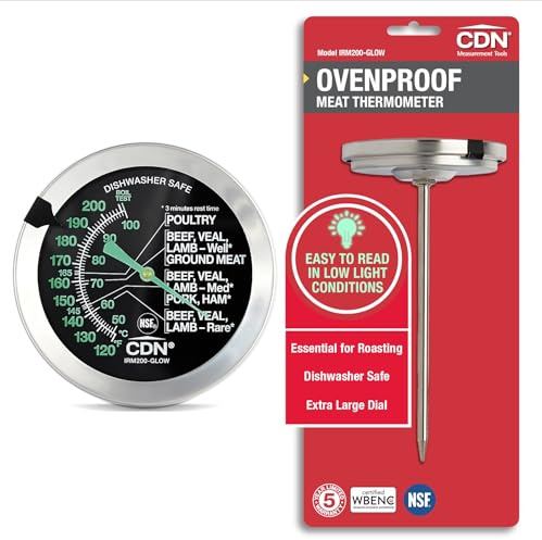 CDN Ovenproof Meat Thermometer – Glow Dial | ProAccurate® | 2 Easy-Read Dial | Waterproof, Recalibratable | For Oven Roasting, Poultry, Beef, BBQ | IRM200-GLOW