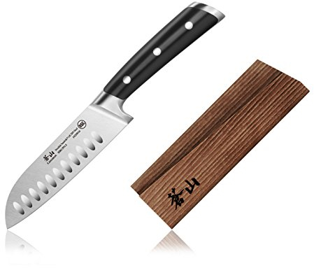 Cangshan TS Series 1020823 Swiss 14C28N - Juego de cuchillos Santoku y vaina de madera (5 pulgadas)