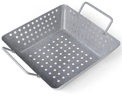RUSTLER Grillschale quadratisch (27 x 21.5 x 6.5 cm) aus Eisenstahl, Grillkorb für Gemüse Fisch oder Meeresfrüchte für Backofen und Grills