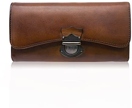 LETEULO Damen-Geldbörse, Leder, großes Fassungsvermögen, große Geldbörse für Damen, mit 18 Kartenfächern und Reißverschluss, Braun, 19 cm L x 10 cm H, Stilvoll