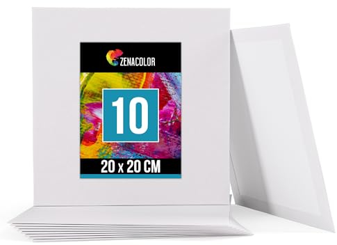 Zenacolor - Set de 10 Canvas - Lienzos para Pintar 20x20cm - Todos los Tipos de Pintura sobre Tela - 100% Algodón sin Ácidos