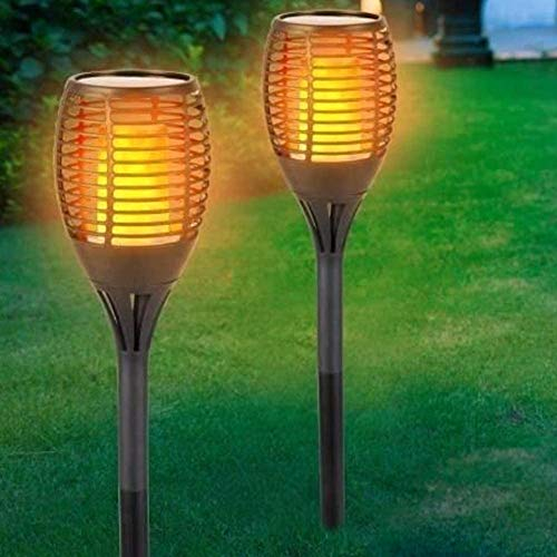 Bakaji Set 2 Lampade Giardino Effetto Fuoco Altezza 49 cm a Ricarica Solare Fiaccola Torcia Luce 12 LED per Vialetti e Siepi