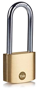 Yale Lucchetto in ottone Y110B/40 40 mm con arco extra lungo: corpo robusto con doppia chiusura cilindro a chiave e arco in acciaio temprato testato EN12320 per protezione versatile