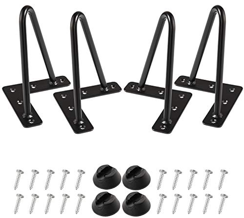 MSOBAIW 6 Zoll Haarnadel Beine, Heavy Duty Metal Tischbeine für Schrank, TV-Schränke, Schubladen, Nachttisch, 3/8 Dia Satin schwarz Zwei-Stab Eisen Draht Beine für DIY Möbel