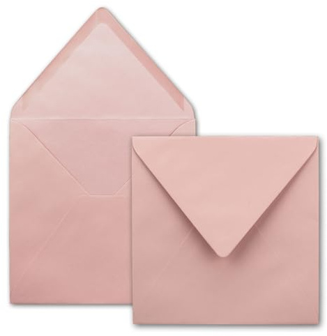 50x Quadratische Briefumschläge in Altrosa (Rosa) - 15,5 x 15,5 cm - ohne Fenster, mit Nassklebung - 110 g/m² - Für Einladungskarten zu Hochzeit, Geburtstag und mehr - Serie FarbenFroh