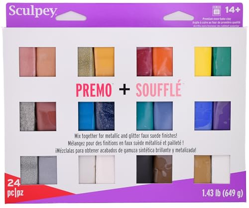 Sculpey Polyform Soufflé & Sculpey Premo Premium, Polymer Oven-Bake Clay, 24 Unique Colors Set, Non Toxic, 11.43 lbs, Great for Jewelry Making, Holiday, DIY, Mixed Media and More!, OSFA, PE4009
