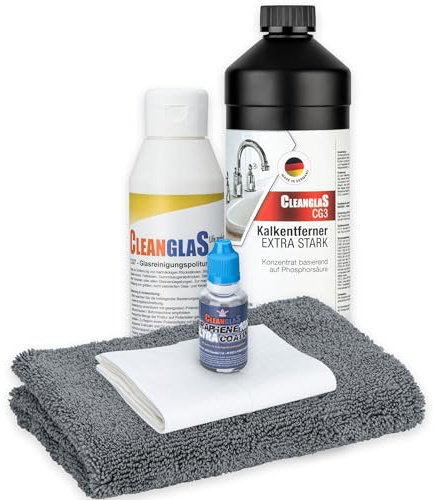 CleanglaS Set zur Badezimmer-Versiegelung | 30ml Graphen Nano-Versiegelung CGX ULTRA für Dusche, Fenster, Keramik, Kunststoff | inkl. Kalkentferner Dusche Stark | Glas Voreiniger