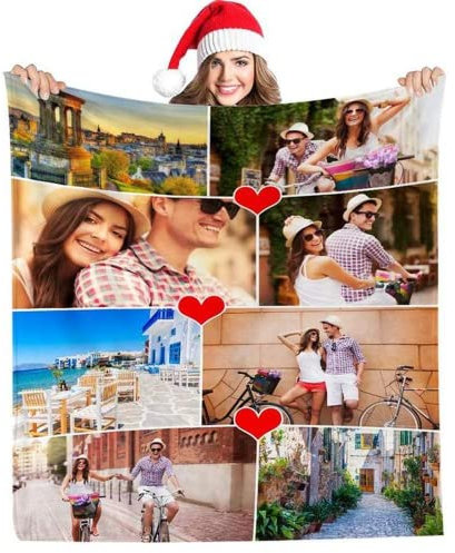 guf Individuelle Foto-Überwurfdecke, individuelle Decke mit Bild, individuelle Collage-Decke, personalisierte weiche Fleecedecke für Geburtstag, Halloween, Weihnachten, Vatertag, Valentinstag,