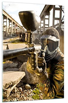 Bilder auf Glas 70x100cm Glasbild Paintball Pistole Spieler Groß Wanddeko Bild im Glas Schlafzimmer Küche Deko Wandbilder Dekoration Wohnzimmer Modern Wall Decor Wand Kunstdruck Art GPA70x100-0140