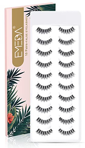EMEDA natürliche künstliche Wimpern, transparentes Band, 10 Paar, natürliches Aussehen, weiche falsche Wimpern, Multipack