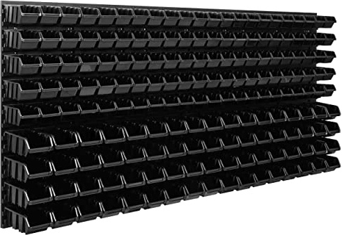 SimpleThing Lagersystem Werkstattregal | 172 x 78 cm | 178 stck. Box | Wandregal mit Stapelboxen - Wandplatten Extra Starke Schüttenregal Warkzeuglochwand Lagerregal Garage Regal