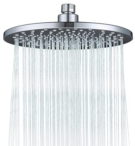 Rainfall Shower Head Fixed Showerhead 8.8-Inch Round Bathroom Rainhead Overhead Waterfall Shower Head with Adjustable Swivel Ball Joint | G1/2 Universal Fitting | ABS Chrome
