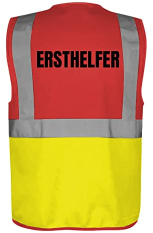 Fassbender-Druck WARNWESTEN - Sicherheitsweste GELB mit Taschen und Reißverschluss nach EN ISO 20471 zertifiziert - Warn Weste für ERSTHELFER - Unisex mit hochwertigem Reflektorstreifen