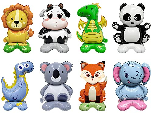 OSDUE Waldtiere-Folienballons, 8 Tier-Luftballons, riesige Tierkopf-Luftballons, Geburtstagsdekorationen: Elefant, Panda, Koala, Kuh, Löwe, Stegosaurus, Pterodaktylus, Fuchs