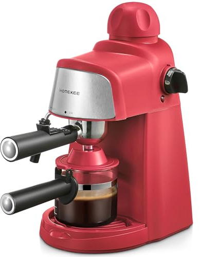 Ihomekee Espresso Machine, 3.5Bar Espresso and Cappuccino Machine with Preheating Function, 4 Cup Coffee Maker with Milk Frothing Function and Steam Wand (Red), CM6810
