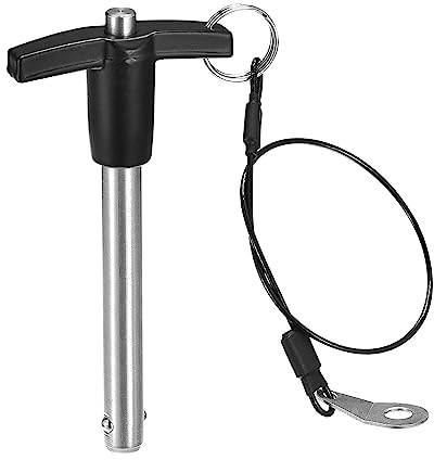 QUARKZMAN T Griff Kugelsperrbolzen 10mm Pin Durchm. Edelstahl | 1 Stück, T Griff Sicherungsstifte, Druckschalter Schnellverschluss Stift, 70mm Verwendung Länge, Mit Schlüsselband Kabel
