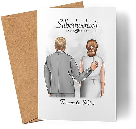 Kiddle-Design Karte Silberhochzeit Glückwunschkarte Silberne Hochzeit Personalisiert Bild Jubiläum Hochzeitstag 25 Jahre Ehe