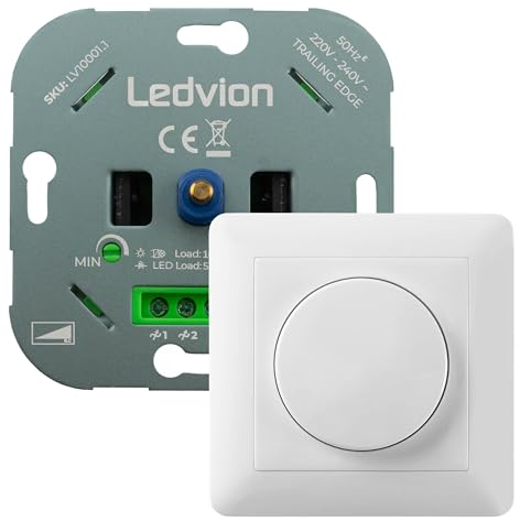 Ledvion - Variateur LED, 3-250 Watts, Inclus Plaque Blanche, Variateur Universel LED, Interrupteur Variateur