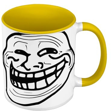 Tasse, hochwertig, Gelb – Troll Face Ugly Fun Meme Internet Witz – Tasse mit Henkel und farbigem Innenfutter