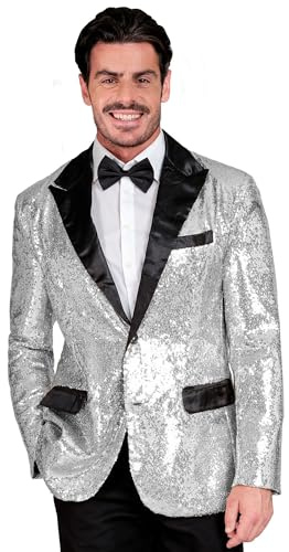 W WIDMANN MILANO Party Fashion - Pailletten Jackett Herren | Elegantes Sakko mit Satinkragen, Anzugjacke für Silvester, Disco Events, Karneval und glamouröse Auftritte