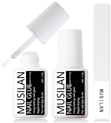 MUSILAN Nail Glue,Nail Glue for Press On Nails,Brush on Nail Glue Professional Nail Tip Glue,Super Strong Nail Gel Glue for Acrylic Nails False Nails Tips Adhesive with Glue Brush Press On Nail Tip