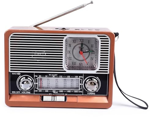 Zunate Vintage Retro Radio, AM FM Radio mit Bluetooth Lautsprecher, Tragbares Radio, Integrierte Taschenlampe und Uhrfunktion, Mehrere Lademethoden