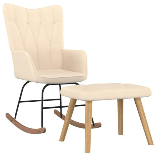 LAPOOH Schaukelstuhl mit Hocker, Sessel Wohnzimmer, Schaukelsessel, Stillsessel, Schwingsessel, Tv Sessel, Ohrensessel, Rocking Chair, Relaxsessel, Stoff Creme