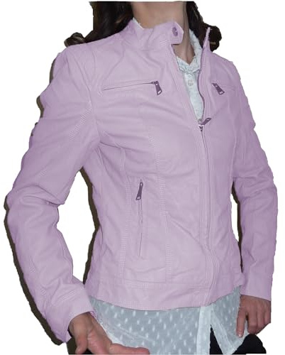 Fantasy Chiodo Giacca Giacchetto Giubbino Giubbotto Corto Slim Avvitato Aderente Finta Pelle Ecopelle Skin Donna Ragazza (XL 46, Lilla)
