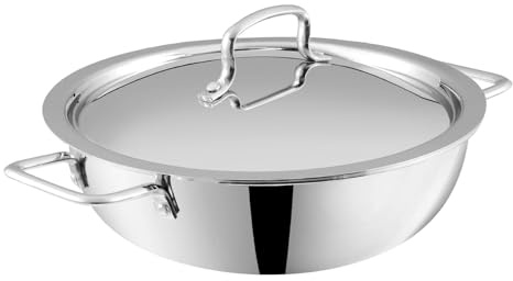 Vinod Platinum Kadai Triply Stainless Steel | Suitable For Indian Cooking, Sauces, Stews, Soups | Deep/Extra Deep Kadai | Induction, Electric Friendly (Extra Deep Kadai, 26cm)