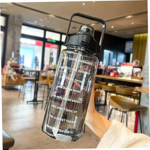 Pastoralist Sportwasserflasche, 2L Sportwasserflaschen mit Stroh- und Zeitmarker, leckachter Fitnessstudio -Wasserflasche für Fitness Sport & Outdoors (Schwarz)