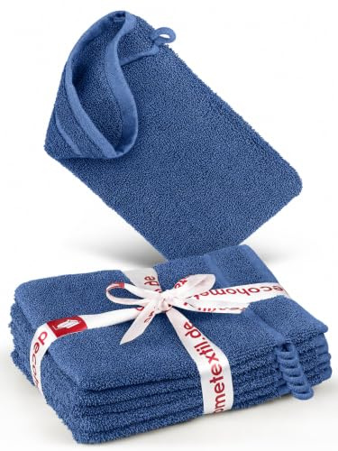 DecoHomeTextil 6 Waschlappen 15x21 cm Blau | 100% Baumwolle, Frottier, hochwertig, kuschelweich und saugstark