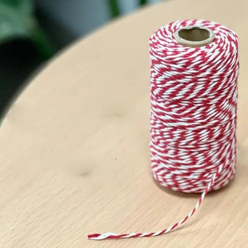 Rolle Makramee 2 mm Baumwollkordel Buntes Baumwollseil Juteschnur 100 m für DIY-Projekte Geschenkverpackung Heimdekoration-Rot Weiß-2 mm